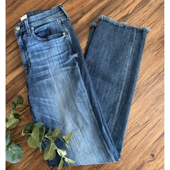 AYR Jeans Womens 30 The Pop Straight Leg Fray Hem High Rise Stretch Blue - Picture 1 of 9